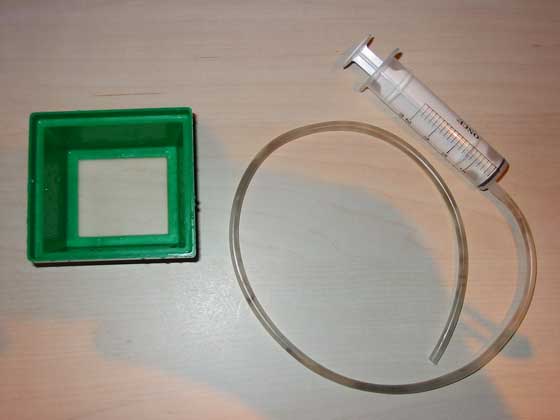 Essential accessories for feeding with *Artemia* nauplii - sieve and syringe with air tube.